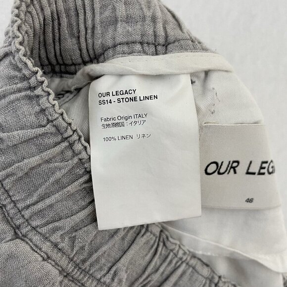 Our Legacy 100% Linen Pull-On Lightweight Breathable Shorts Gray Men size 46 - Picture 8 of 9